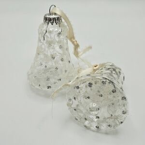 VINTAGE Krebs Hand Decorated Frosted Lace Glass Bell Ornament set West Germany